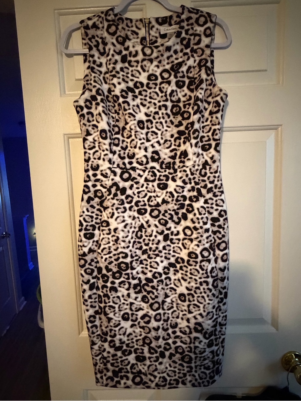 Calvin Klein Leopard-Print Sleeveless Midi Dress in Black and Cream